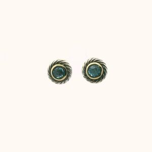 David Yurman Sterling Silver & 18K Gold Blue Topaz Earrings